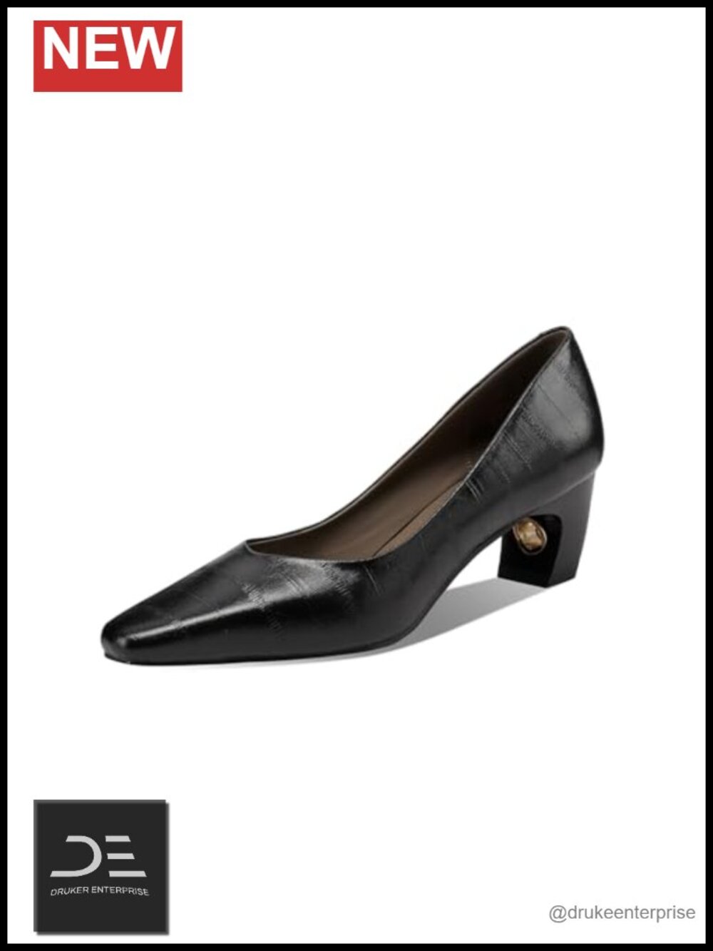 Genuine Leather Handmade Chunky Heel Pointed Toe Women's Dress Pumps